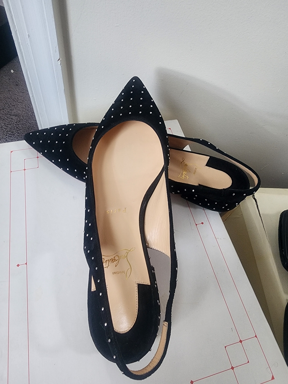 Christian Louboutin Black Polka Dot Slingback Flats with Red Soles - Picture 2 of 2